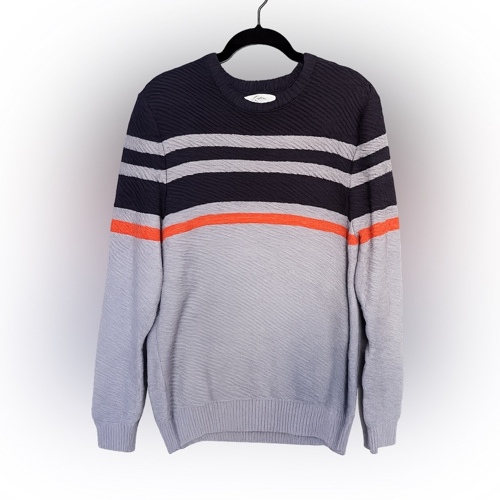 Hawker Rye Men’s Cotton Cashmere Sweater Striped Gray Black Orange Size M